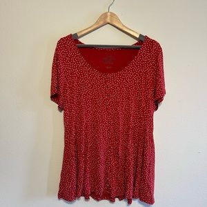 Torrid Super Soft Ditsy Red Polka Dot Button Flare Top; Size 2x